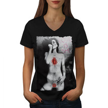 Wellcoda Girl Nude Love She Sexy Womens V-Neck T-shirt, Naked Graphic Design Tee - £15.77 GBP