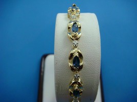 12Ct Marquise Sapphire Simulated Diamond Tennis Bracelet Gold Plated 925 Silver - £123.28 GBP