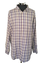 North 44 Degrees Shirt Mens 2XLT Button Front Beige &amp; Lavender Plaid Long Sleeve - $18.81