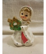 Vtg Napco Japan Ceramic Christmas Snowflake Girl Holding Wreath Figurine... - $23.95