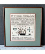 Cross Stitch Ship Sampler Nautical Sailing Theme Finished Framed 18.5&quot; x... - €56,67 EUR
