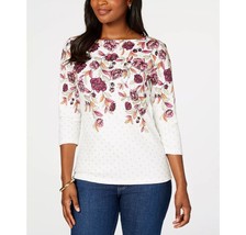 Karen Scott Womens Plus 1X Autumn Berry Printed 3/4 Sleeve Top NWT CR10 - £15.65 GBP