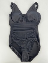 Lands&#39; End One Piece Swimsuit Sz 8D Solid Black Ruched Gathered - £19.29 GBP