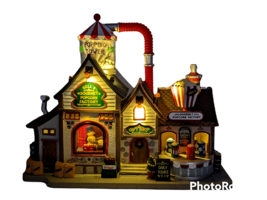 Lemax Bell&#39;s Gourmet Popcorn Factory Lights Sounds Christmas Village Porcelain - £77.49 GBP