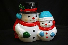 Whimsical Jolly Snowmen Cookie Biscuit Jar Christmas Holiday Xmas Shelf ... - $39.59