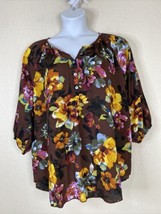 Cha Cha Vente Womens Plus Size 2X Burgundy Floral V-neck Top 3/4 Sleeve - £10.85 GBP
