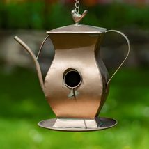 Hanging Metal Teapot Birdhouse/Feeder Decor (Hourglass Shape Kettle, Copper Colo - £55.84 GBP