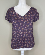 J Jill Women’s Short Sleeve v Neck Rayon Floral top Size S Purple  K1 - £13.37 GBP