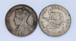 Lot of 2 Silver New Zealand 2 Shilling Coins 1934 + 1943 XF - AU - £53.38 GBP