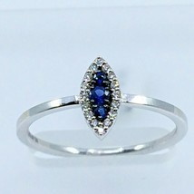 Women&#39;s Halo Marquise Ring Solid 18k White Gold Blue Sapphires White Diamonds - £389.72 GBP