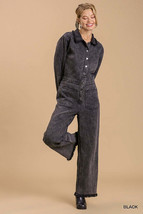 Women&#39;s Mid Button Down Stone Wash Wide Leg Distressed Jumpsuit - $87.05 CAD