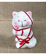 Vintage White Cat with Teddy Tabgled In Red Ribbon Porcelain Figurine Ki... - $12.87