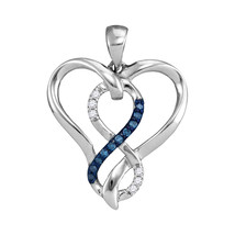 Sterling Silver Round Blue Color Enhanced Diamond Heart Infinity Pendant 1/10 - £39.40 GBP