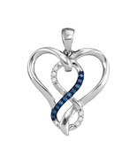 Sterling Silver Round Blue Color Enhanced Diamond Heart Infinity Pendant... - $68.76 CAD