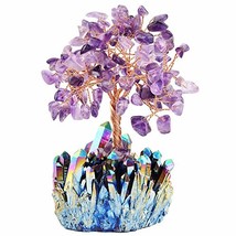 Amethyst Crystal Tree, Quartz Cluster Rainbow Titanium Crystals Base Bon... - £38.58 GBP