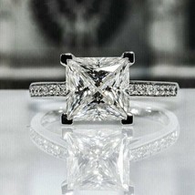 White Moissanite 2.10Ct Princess Cut White Gold Plated Engagement Ring Size 6 - £123.18 GBP