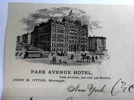 1889 Antique Park Avenue Hotel Ny Letterhead John Otter Mgr Vignette Handwritten - £33.63 GBP