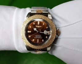 invicta men two tone brown dial automatic diamond watch exhibition case bracelet - £1,174.82 GBP
