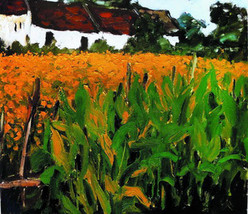 Flower Village, 24x32 Vietnamese actual hand painted oil pai - $269.00