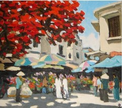 Hanoi Old Street, 24x36 Vietnamese actual hand painted origi - $2,646.07 MXN