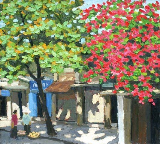 The Blue Door, 24x36 Vietnamese actual hand painted original - $139.00