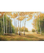 Cuadro con paisaje de álamos pintado al óleo sobre lienzo. Pintura al ól... - $437.66 CAD