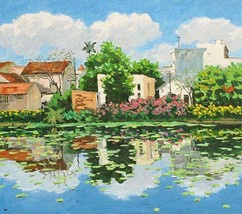 Reflections in the Lake, 24x36 Vietnamese actual hand painte - $139.00