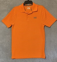Under Armour Orange Gray Striped Golf Polo Shirt Small Loose Fit Heatgear - £11.68 GBP