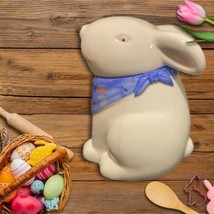 Vintage Cookie Jar Bunny Blue Scarf With Carrots Ceramic White Kitchen Rabbit - £61.85 GBP