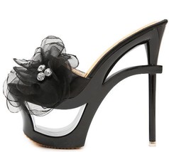 Strange Heels Platforms  New Women Shoes Sandals and Slippers Blue Satin Chiffon - £42.94 GBP