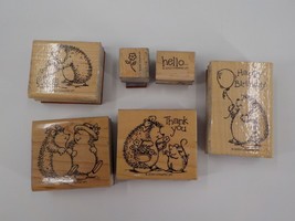 Stampin&#39; Up Set Of 6 &quot;Hedgehog Happiness&quot; Stamp Hello Happy Birthday Ty 2000 Guc - £11.85 GBP