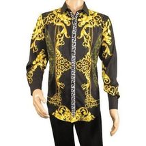 Men's Sports Shirt By Barocco Fashion Printed Long Sleeves Soft Feel EFS75 Black image 2