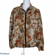 Oscar de la Renta Vintage 100% Silk Zip Up Jacket Brown Abstract Print Large - £38.82 GBP