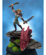 Painted Ral Partha MageKnight Miniature Elf Scout Slaying Dragon - £58.86 GBP