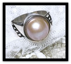 VTG 925 Sterling Silver Pearl Solitaire Southwest Statement Ring Approx ... - £28.39 GBP