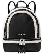 Michael Kors Rhea Zip Medium Backpack Black Leather Natural Shearling Bagnwt - £183.84 GBP