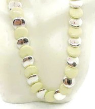 Woman Vintage Necklace 16&quot; Flat Bead Statement White &amp; Silver Choker Estate - £10.11 GBP