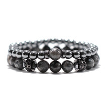 Handmade Hematite Bracelet Set Crystal Paved Black Beads Obsidian Braslet For Me - £11.28 GBP
