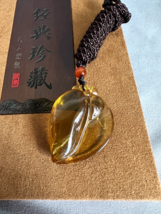 Burmese Amber Peach Leaf necklace Myanmar Amber 金珀緬甸 琥珀桃子證書 Golden Amber - £22.35 GBP