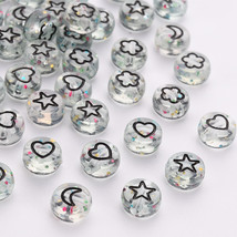 50 Shape Beads Acrylic Assorted Lot BULK Wholesale 6mm Clear Glitter Heart Star - £4.82 GBP