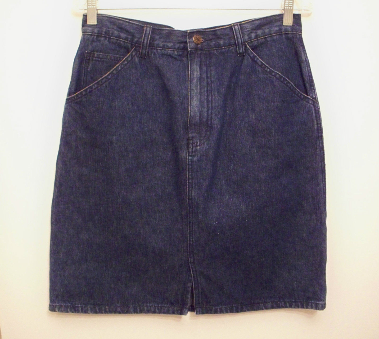 Real Comforts Skirt Sz 10 Navy Blue Jean Denim Prewashed Cotton Short St... - $8.63