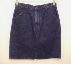 Real Comforts Skirt Sz 10 Navy Blue Jean Denim Prewashed Cotton Short Straight - £6.89 GBP