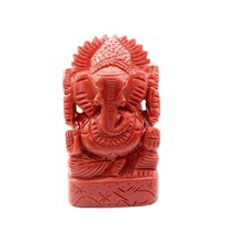 Red Coral Carved Lord Ganesha God Statue Idol Religious - £39.77 GBP