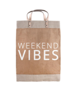 Weekend Vibes Farmers Market Tote, Boho Reusable Grocery Bag with Leathe... - $38.60