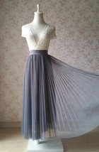 Gray Pleated Tulle Maxi Skirt Women Custom Plus Size Tulle Skirt Outfit image 11