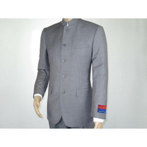 Men Apollo King Banded Collarless suit Mandarin 5 Button Wide leg M5-3 Gray New image 6