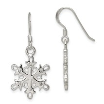 Sterling Silver Polished &amp; Satin CZ Snowflake Dangle Earrings Jewerly - £31.71 GBP