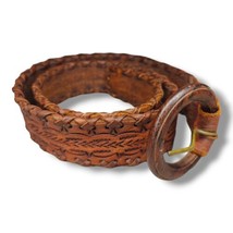 Vintage Genuine Leather Belt Hand Tooled Braided Accents Wooden Buckle 40&quot; - £15.91 GBP