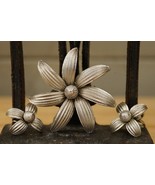 Vintage Costume Jewelry Signed BERGERE Silver Flower Brooch Pin &amp; Clip E... - £30.28 GBP