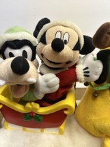 Disney Gemmy Musical Plush Pluto Mickey Goofy Sled Here Come Santa Claus... - £21.27 GBP